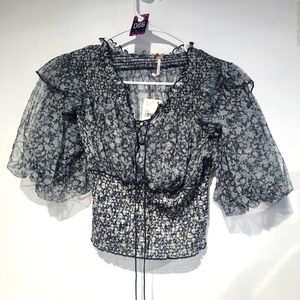(066) NWT FREE PEOPLE BEATRICE TOP - BLACK COMBO - XS